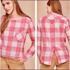 Anthropologie Cloth & Stone Gingham Button Back Shirt Medium